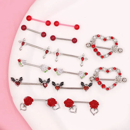 1 Piece Nipple Rings & Studs Sexy Cool Style Heart Shape Rose 316 Stainless Steel  Alloy Copper Spray Paint Plating Inlay Acrylic Rhinestones Zircon White Gold Plated nipple ring Nipple Rings & Studs