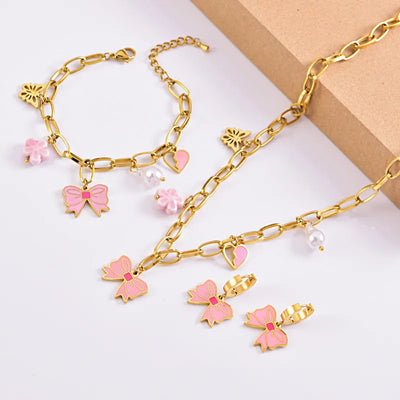 Wholesale Jewelry Cute Lady Bow Knot 304 Stainless Steel Plating Bracelets Earrings Necklace