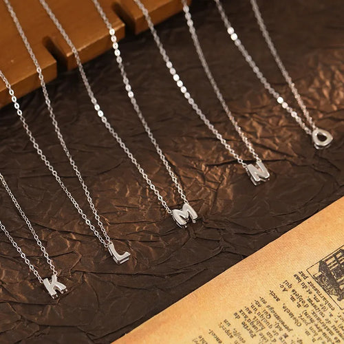 New 925 Sterling Silver Necklace With 26 Alphabet Letters Unisex DIY Jewelry Pendant For Personalized Name Engraving