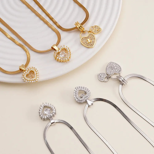 Wholesale Jewelry Elegant Classic Style Heart Shape Lock 304 Stainless Steel Copper Zircon Pendant Necklace