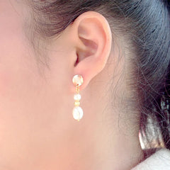 1 Pair Casual Simple Style Classic Style Geometric Handmade Freshwater Pearl Titanium Steel Gold Plated Drop Earrings