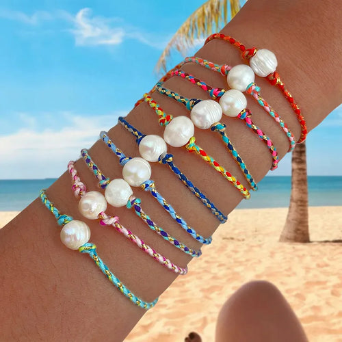 Handmade Beaded Bracelet Couples Colorful Rope Wristband Beach Theme Festival Gift Jewelry Accessory For Women And Unisex