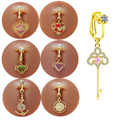 elegant luxurious classic style heart shape key stainless steel copper epoxy plating inlay zircon gold plated belly ring