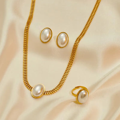 Wholesale Jewelry Elegant Geometric Oval 304 Stainless Steel 18K Gold Plated Jewelry Set