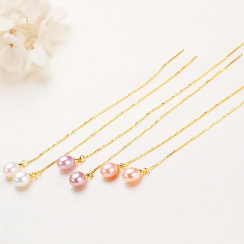 1 Pair Freshwater Pearl Copper Freshwater pearl earrings Geometric Ear line