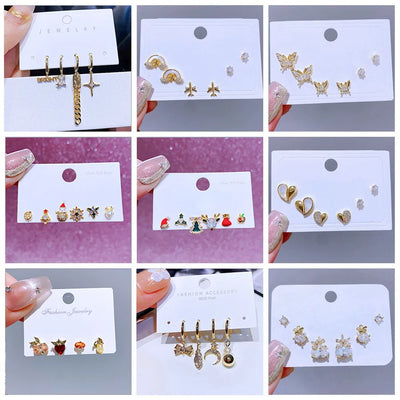 Fashionable Pearl Cat's Eye Zirconia Stud Earrings 925 Silver Needle One Card Three Women's Versatile Simple Elegant Jewelry