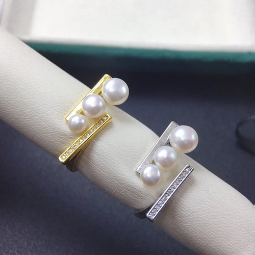 Lady Freshwater Pearl Ring with Natural White 4-5mm Button Pearls in Copper Setting