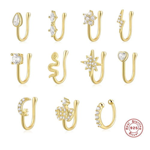 1 Piece Nose Rings & Studs Simple Style Star Moon 925 Sterling Silver Plating