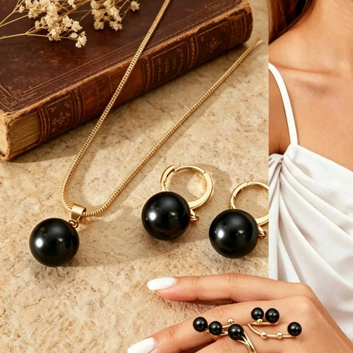 Handmade Women’s Jewelry Set Featuring Round Pattern with KC Golden Plated and Artificial Pearl in Box Chain