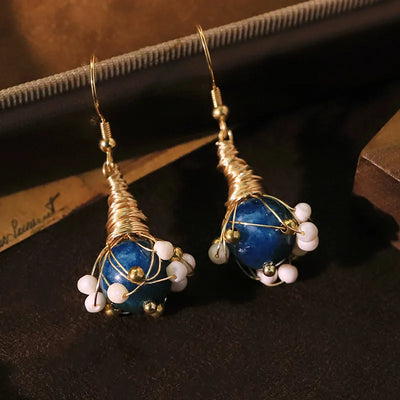 Natural Pearl Kyanite Wire Wrapped Earrings Light Luxury Elegant Earrings Handmade Design Geometric Pattern Versatile High-end Earrings