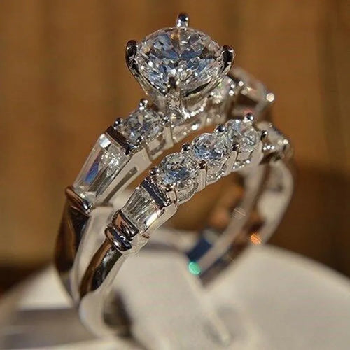 simple inlaid zircon geometric alloy pair ring wholesale