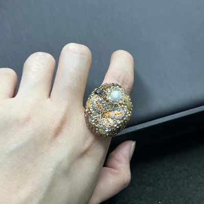 New Butterfly Micro-Paved Diamond Ring Pearl Embedded Luxury Style Ring Elegant Fashionable Women's Jewelry Accessory