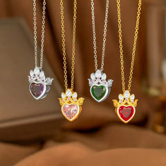 Heart Shape Inlay Pendant Necklace for Women in 18K Gold Plated Copper with Rhinestones and Cable Chain