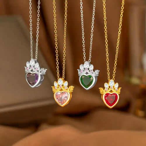 Heart Shape Inlay Pendant Necklace for Women in 18K Gold Plated Copper with Rhinestones and Cable Chain