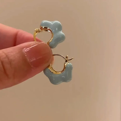Airy Blue Enamel Flowers Earrings for Women with Copper Alloy Ear Pins