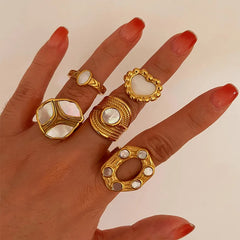 Wholesale Jewelry Retro French Style Geometric Heart Shape 316L Stainless Steel  Shell 18K Gold Plated Irregular Rings