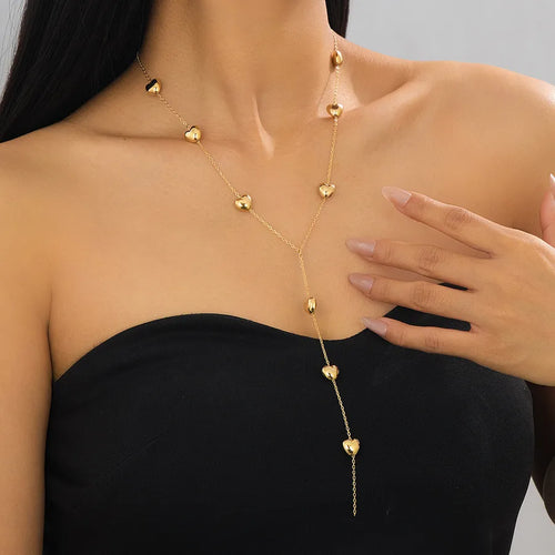 Women's Simple Imitation Gold Plated Y-Shaped Heart Tassel Alloy Necklace