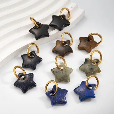 1 Pair/Package IG Style Casual Cute Star Handmade Plating 304 Stainless Steel Tiger Eye Labradorite Green Gold Electroplating Golden Plated Women's Earrings