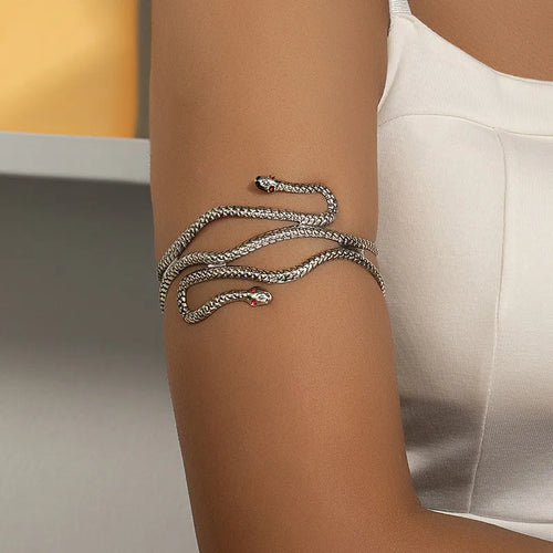 ig style simple style snake ferroalloy plating inlay rhinestones silver plated women's arm bracelet