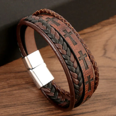 streetwear cross color block pu leather alloy men's bangle