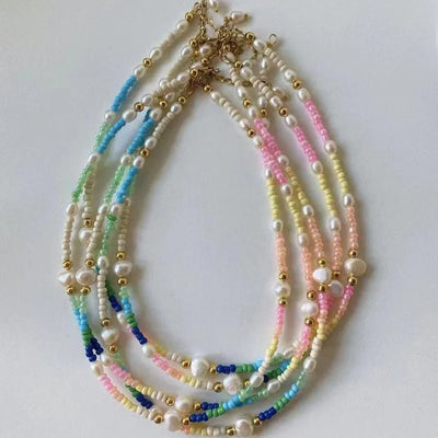 sweet multicolor pearl titanium steel beaded plating necklace 1 piece
