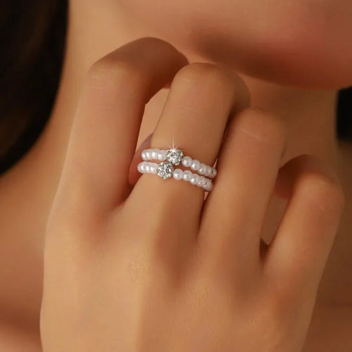 Geometric Resin Rings for Women, 1 Pair Featuring Beading Craft and Rhinestone Inlay