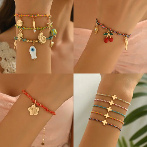Handmade DIY Pendant Colorful Cotton Thread Woven Ceramic Fish Bracelet Elegant Pattern For Women Fashionable Accessory