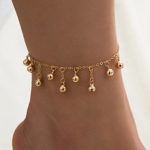 Golden Bohemian Alloy Anklet for Women Featuring Bell Pattern, Stylish Foot Accessory