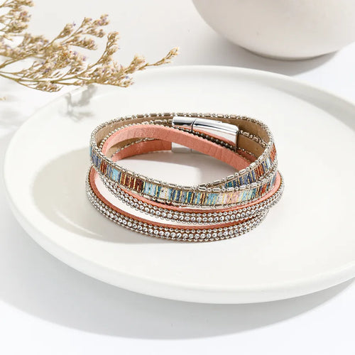 Casual Bohemian Geometric Pu Leather Alloy Plating Inlay Rhinestones Women's Bracelets