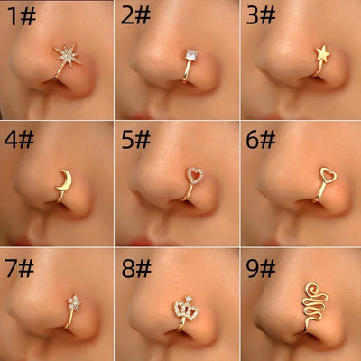 U-Shaped Nose Clip Geometric Openings Zirconia Stone Fake Nose Studs Piercing-Free Fashion Jewelry For Women Wedding Birthday Party Festive Wear