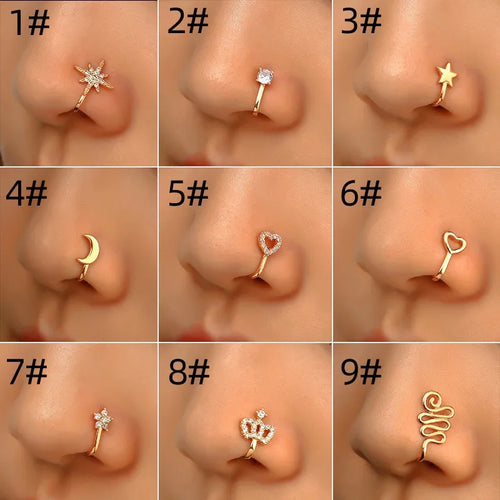 U-Shaped Nose Clip Geometric Openings Zirconia Stone Fake Nose Studs Piercing-Free Fashion Jewelry For Women Wedding Birthday Party Festive Wear
