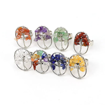 Handmade Winding Wire Oval Egg Shaped Stone Life Tree Ring Adjustable Open Ring For Women Tiktok New Arrival Universal Gender