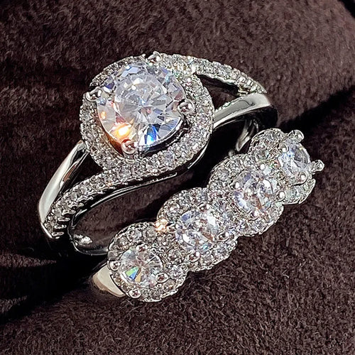 lady geometric copper inlay zircon rings