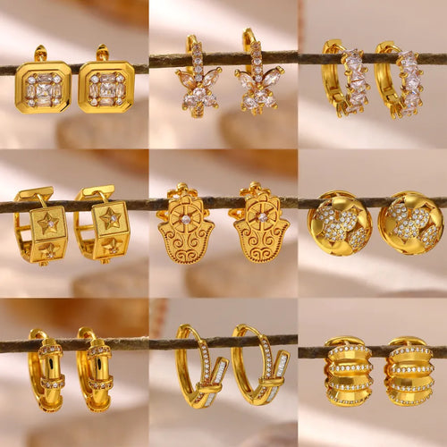 Unisex Asymmetrical Cross Earrings in Copper with 18K Real Gold Plated Water Plating and Zircon Inlay