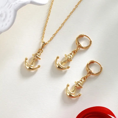 Wholesale Jewelry Lady Simple Style Anchor Copper 18K Gold Plated Plating cable chain Jewelry Set