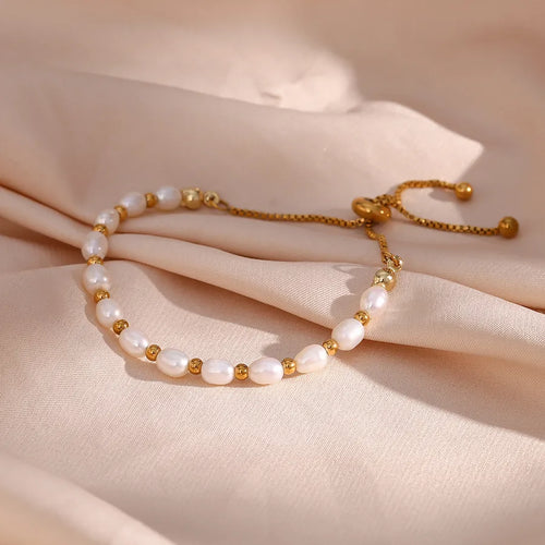 304 Stainless Steel Freshwater Pearl 18K Gold Plated Basic Simple Style Classic Style Plating Round Bracelets