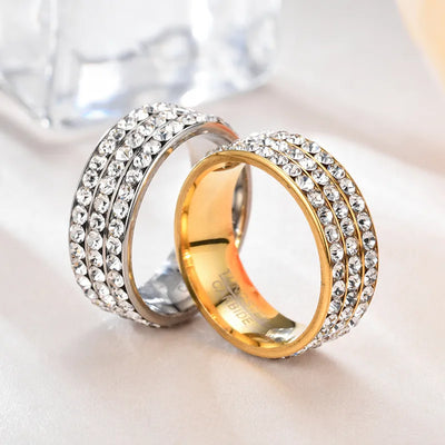 simple style geometric stainless steel inlay zircon rings 1 piece