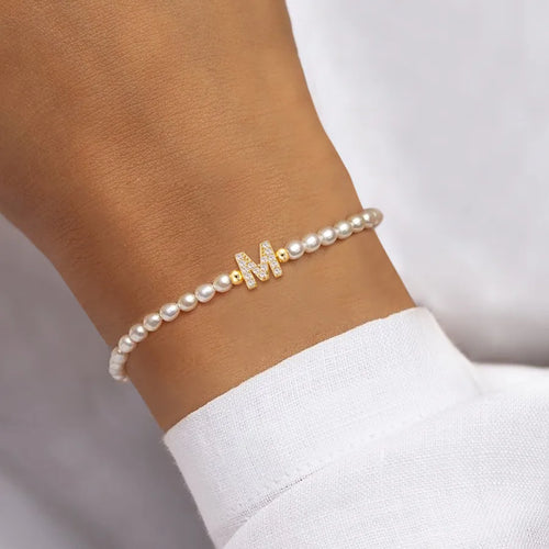 Elegant Simple Style Letter Artificial Pearl Copper Beaded Chain Stretch Adjustable Beaded Bracelets Wholesale
