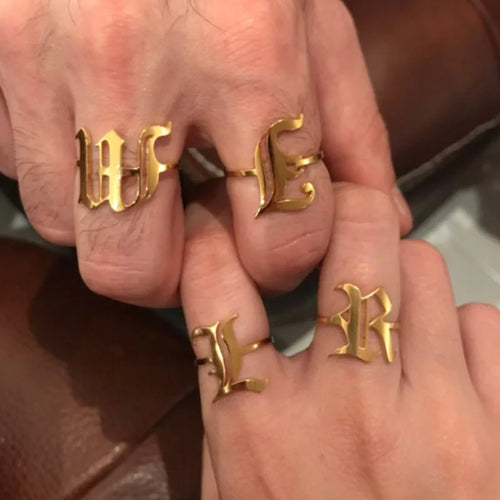 Wholesale Jewelry Retro Letter 201 Stainless Steel 18K Gold Plated Rings