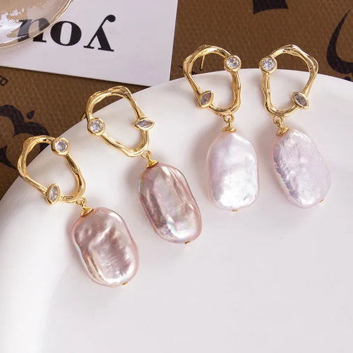 1 Pair Elegant Simple Style Irregular Freshwater Pearl Copper Drop Earrings