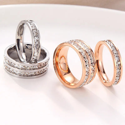 fashion geometric titanium steel rhinestones rings