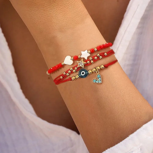 ig style casual star heart shape eye rope shell copper beaded knitting inlay rhinestones women's bracelets