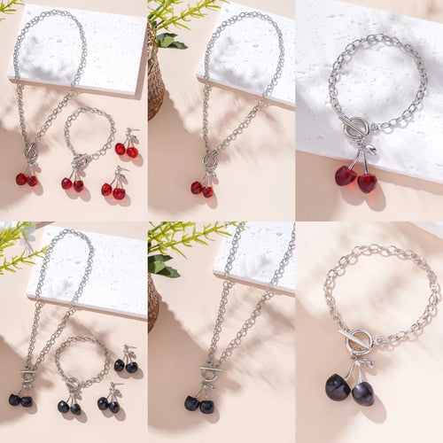 Vacation Simple Style Cherry Arylic Alloy Resin Cherry Plating Women's Bracelets Earrings Necklace