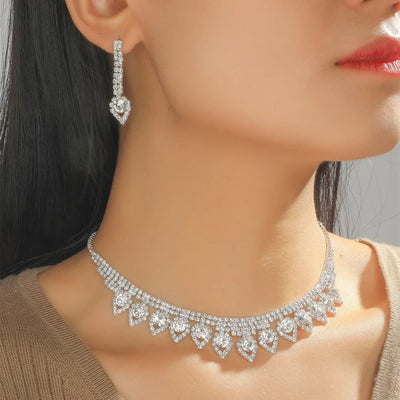 fashion woven rhinestone clavicle bridal jewelry necklace and earrings set
