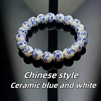 Fashionable Ceramic Blue-and-White Porcelain Bracelet Ethnic Style Gift Jewelry Unisex Round Pattern Any Occasion