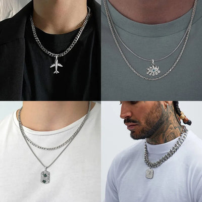 Men's Cuban Chain Airplane Pendant Necklace Hip Hop Trendy Style Titanium Steel Thick Chain Personality Trendy Men's Street Style Niche Accessories
