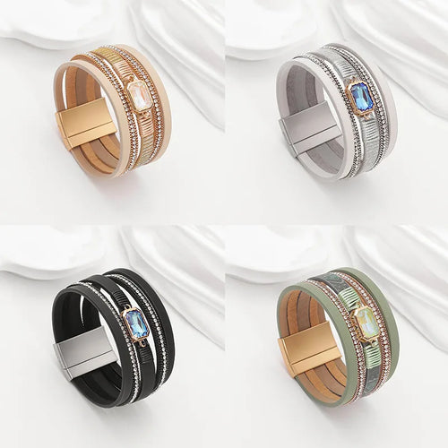 Luxury Leather Woven Multi-Layer Magnetic Buckle Bracelet Fashionable  Style Personalized Arm Ring