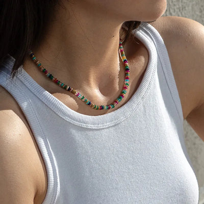 Colorful Natural Stone Irregular Beaded Necklace for Women Unique Design Tiger Eye Stone Collarbone Chain Geometric Mixed Material