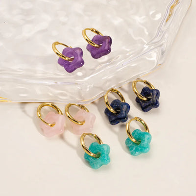 Fashionable Vintage Simple Natural Stone Flower Earrings Women Stainless Steel Earring Jewelry Casual Party Daily Use