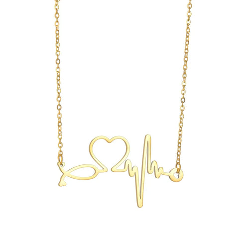 Wholesale Jewelry Simple Style Electrocardiogram 201 Stainless Steel Gold Plated Necklace